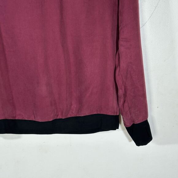 BLANC NOIR Cupro Mesh Shoulder Long Sleeve Top Woman’s Medium‎ Burgundy edgy - Picture 4 of 9